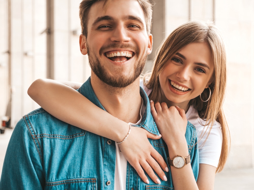 Portrait,Of,Smiling,Beautiful,Girl,And,Her,Handsome,Boyfriend.,Woman