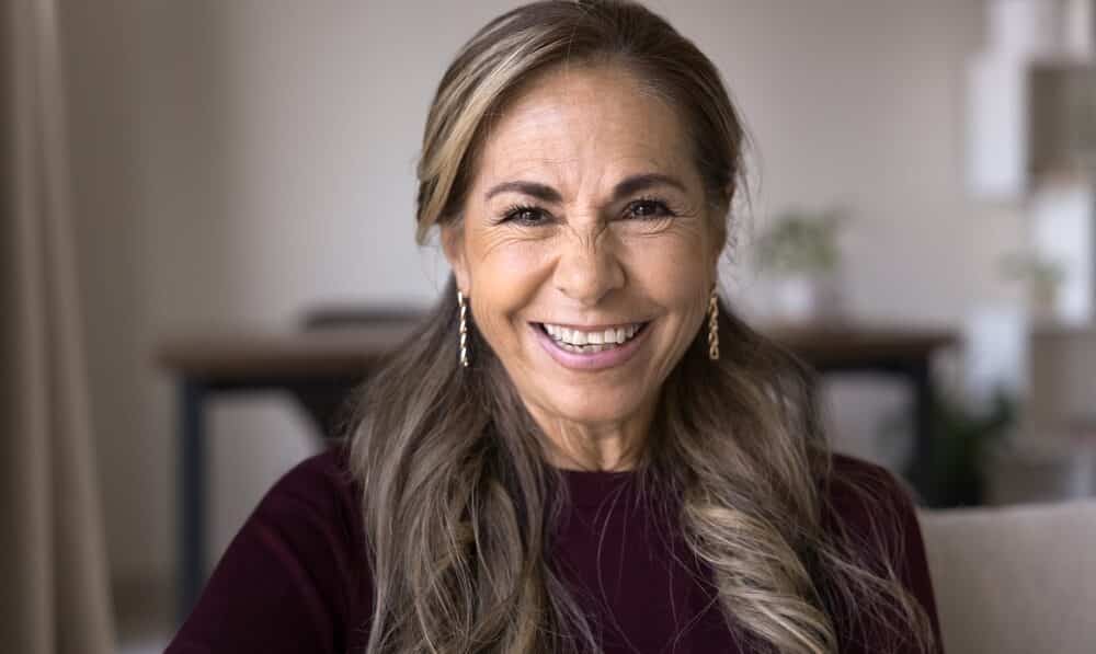 Happy,Senior,Hispanic,Woman,Video,Call,Screen,Head,Shot.,Cheerful